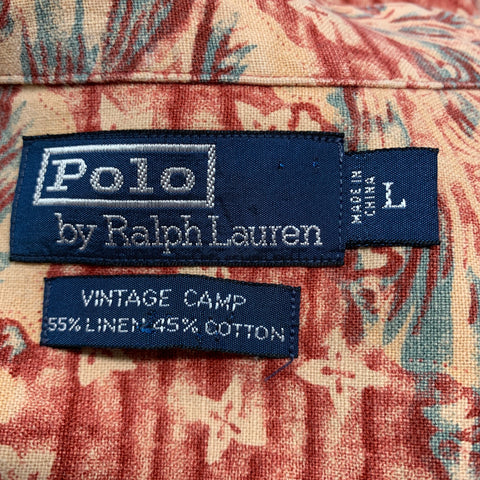 POLO by RALPH LAUREN Size L Burgundy Orange Abstract Floral Short Sleeve Shirt