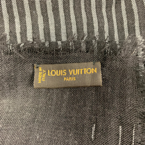 LOUIS VUITTON Black Grey Stripe Wool Silk Scarf