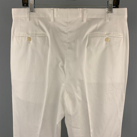 BRIONI Size 34 White Solid Cotton Zip Fly Dress Pants