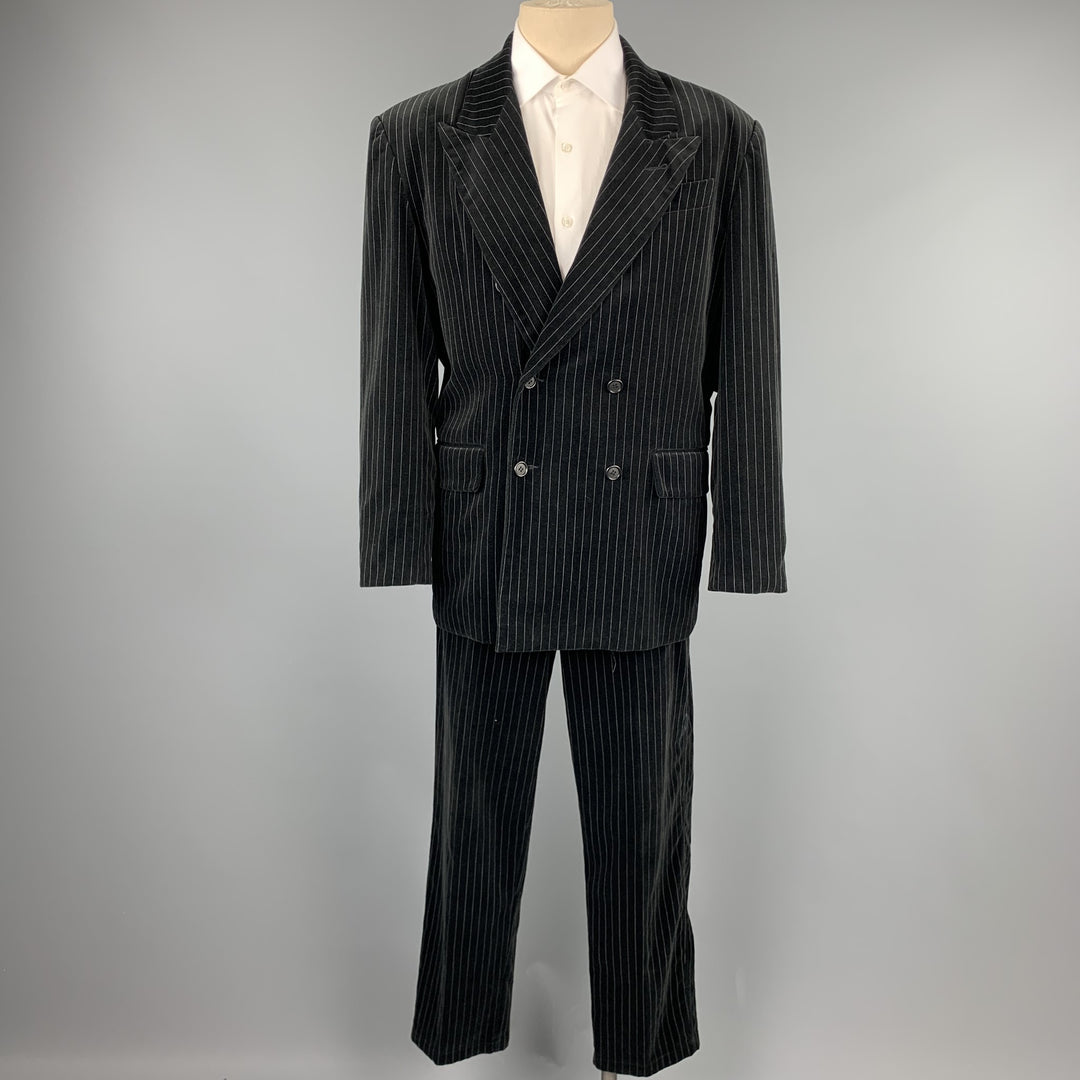 GASPAR SALDANHA Size 44 Regular Black Stripe Velvet Peak Lapel Suit