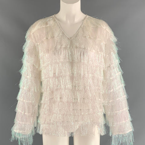 VIVIENNE HU Size 8 Iridescent White Polyester Fringe Pullover