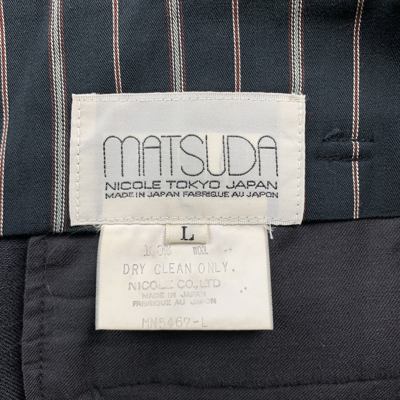 Vintage MATSUDA Size L Charcoal Window Pane Wool Pleated Dress Pants
