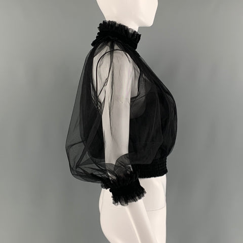 ALICE + OLIVIA Size S Black Nylon See Through High Collar Blouse
