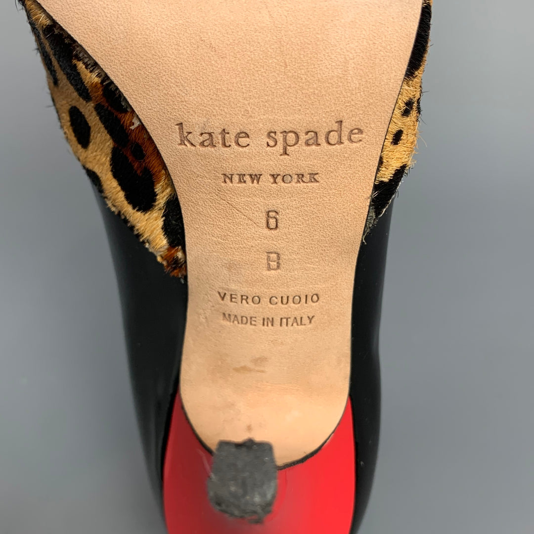 KATE SPADE Size 6 Black Patent Leather Leopard Print Calf Hair Pumps