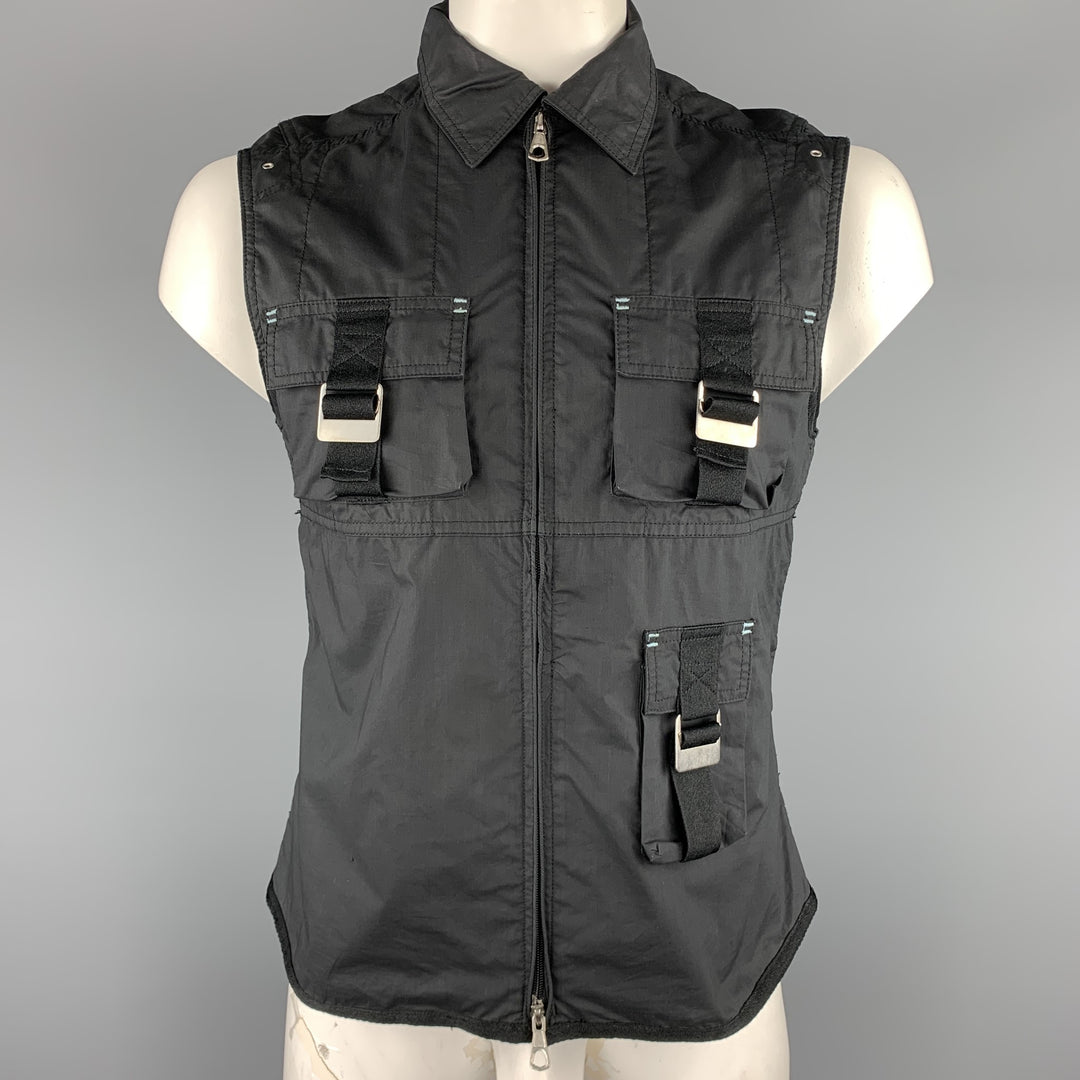 J. LINDEBERG Size L Black Cotton Zip Up Patch Pocket Sleeveless Shirt