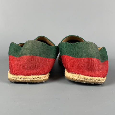 GUCCI Size 10.5 Green Red Stripe Canvas Espadrille Loafers