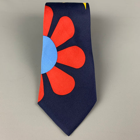 GENE MEYER Navy Multi-Color Print Silk Tie