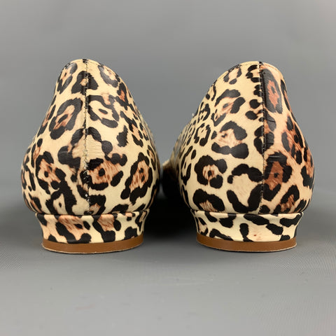 MANOLO BLAHNIK Talla 8.5 Zapatos planos de cuero con estampado animal beige