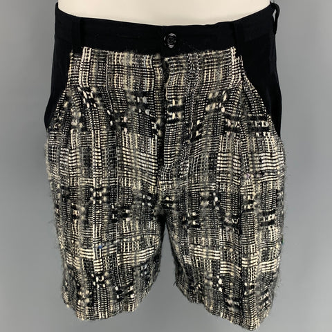 WILLIAM FLOWERS Taille M Noir &amp; Blanc Tissus Mélangés Laine Zip Fly Shorts