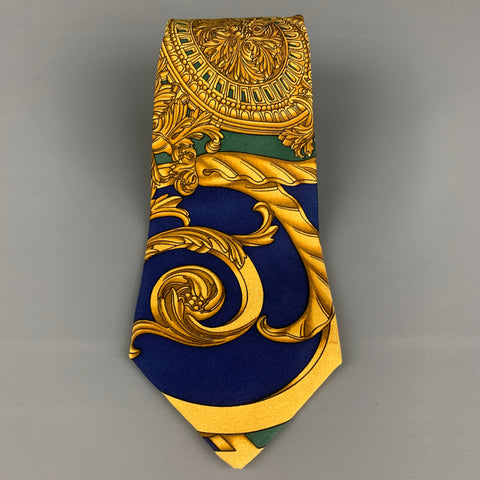 HERMES Green Blue Print Silk Tie