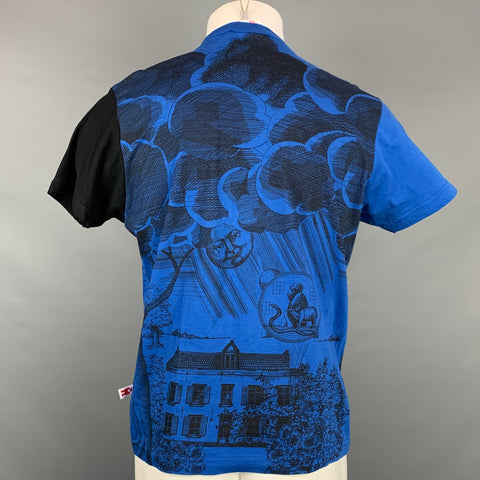 WALTER VAN BEIRENDONCK Size M Blue Print Cotton Crew-Neck T-shirt