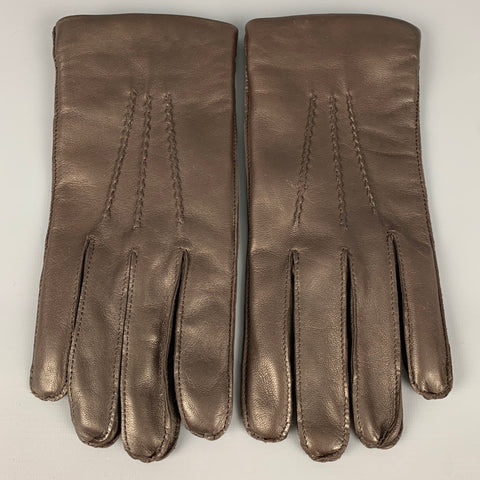 RALPH LAUREN Size 9 Brown Leather Cashmere Gloves