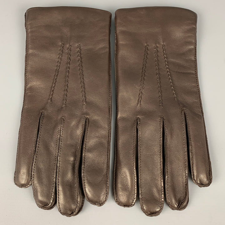 RALPH LAUREN Size 9 Brown Leather Cashmere Gloves