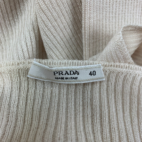 PRADA Size 4 Beige Ribbed Scoop Neck Pullover
