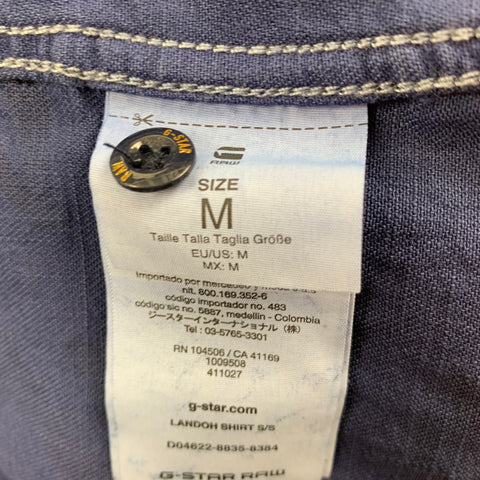G-STAR Talla M Camisa de manga corta de algodón con estampado de hojas en azul marino y negro