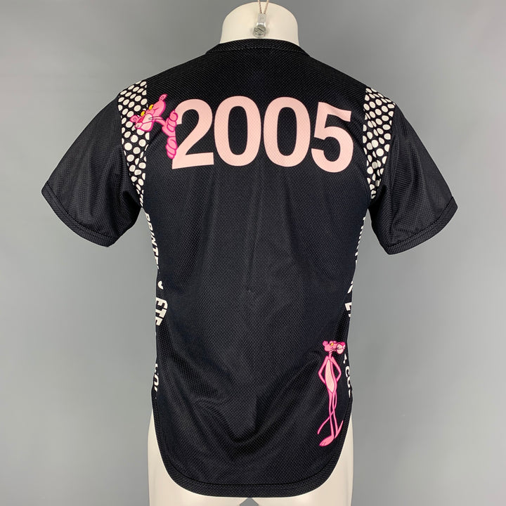 COMME des GARCONS HOMME PLUS SS 2005 Size M Pink Black Pink Panther Logo Polyester / Acetate T-shirt