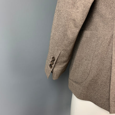 BRUNELLO CUCINELLI Size 38 Brown & Cream Twill Peak Lapel Sport Coat