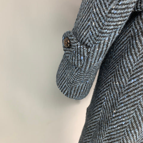 BURBERRY PRORSUM Fall 2011 Size 42 Blue Zig Zag Wool Removable Mink Collar Coat