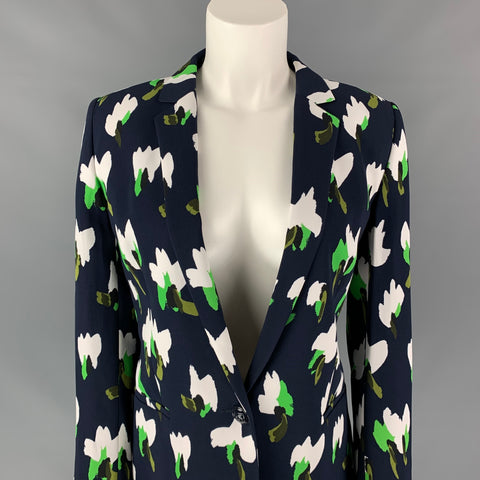 ESCADA Taille 6 Veste surdimensionnée en viscose à imprimé abstrait bleu marine et blanc