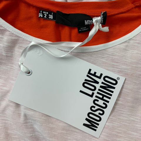 LOVE MOSCHINO Size 2 Red & White Cotton Cut Out T-Shirt