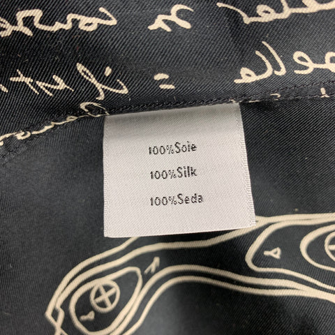 HERMES Le Pegase d'Hermes by Christian Renonciat Size L Black & Beige Print Silk Button Up Long Sleeve Shirt