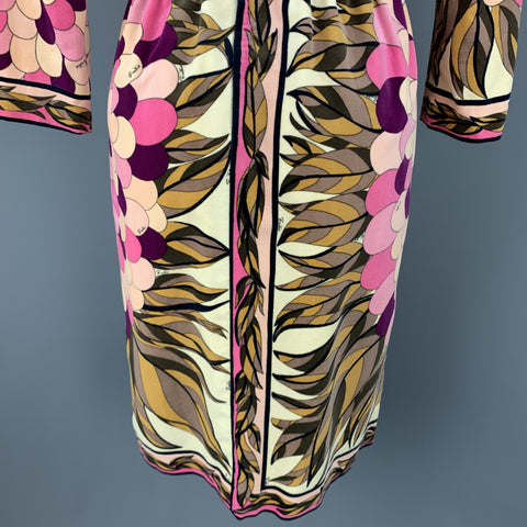 EMILIO PUCCI Vintage Size 10 Pink Print Velvet A Line Long Sleeve Dress