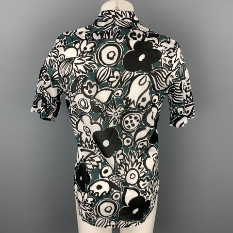 MARNI Size S White & Black Print Cotton Button Up Short Sleeve Shirt