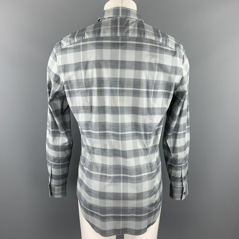 JOHN VARVATOS Luxe Size M Grey Plaid Cotton Button Up Long Sleeve Shirt