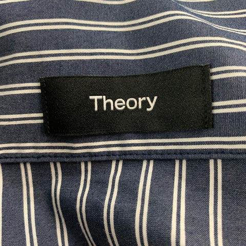 THEORY Size XXL Black White Stripe Cotton Blend One pocket Short Sleeve Shirt