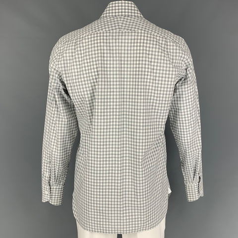 TOM FORD Size L Light Gray White Gingham Cotton Long Sleeve Shirt