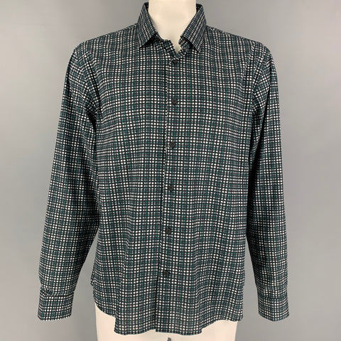 Z ZEGNA Size XXL Black Green Abstract Cotton Long Sleeve Shirt
