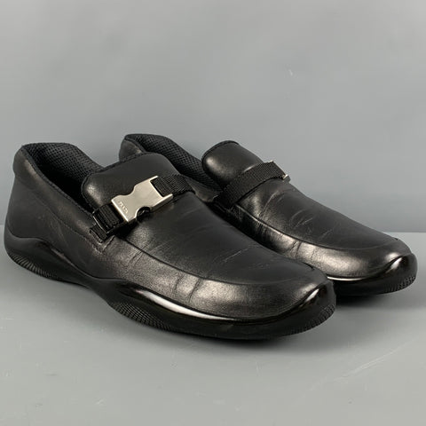 PRADA Size 9.5 Black Leather Slip On Loafers