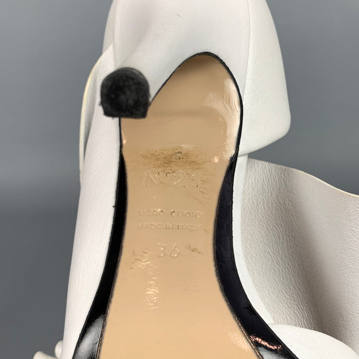 Nº21 Size 6 Off White Leather D'Orsay Bow Pumps
