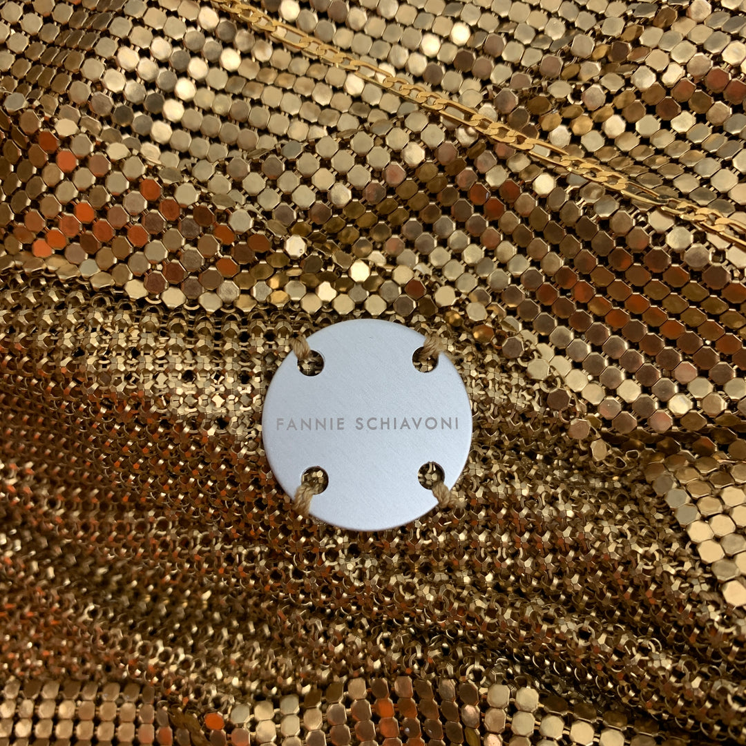 FANNIE SCHIAVONI Size S 18k Gold Mesh Spaghetti Straps Cocktail Dress FANNIE SCHIAVONI Size S 18k Gold Mesh Spaghetti Straps Cocktail Dress