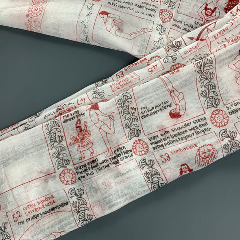 VINTAGE White Red Yoga Print Cotton Scarf