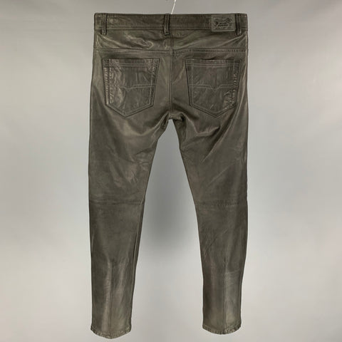 DIESEL Size 28 Charcoal Sheep Skin Leather Casual Pants