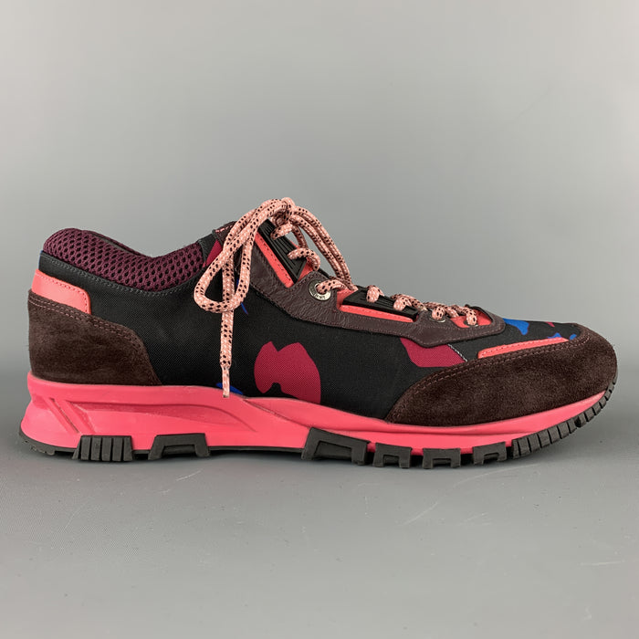 LANVIN Size 10 Black & Pink Mixed Materials Nylon Lace Up Sneakers