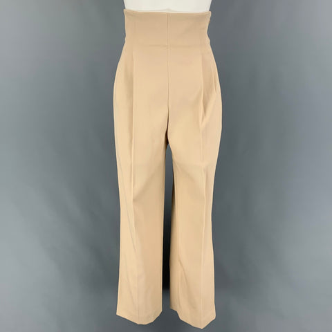 ALAIA Talla 4 Pantalón de vestir de talle alto de algodón beige