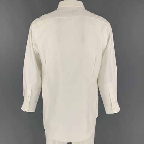 ETRO Size XL White Woven Cotton Button Up Long Sleeve Shirt