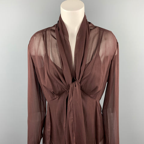 DONNA KARAN Size 6 Burgundy Silk Tie Up Camisole Blouse