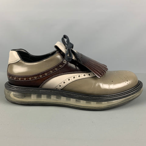 PRADA Size 8 Grey Brown Perforated Leather Lace Up Shoes
