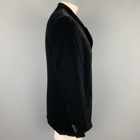 GIORGIO ARMANI Size 44 Black Stripe Rayon Velvet Buttoned Jacket