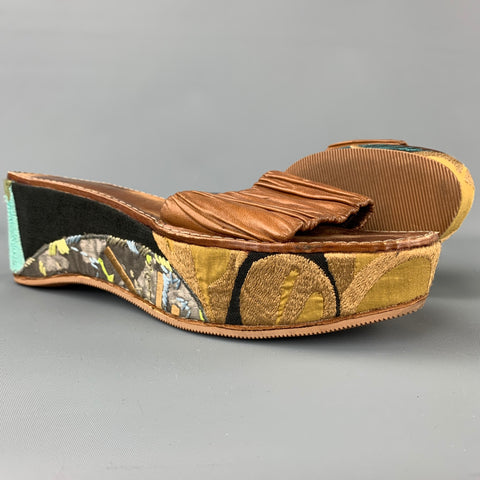 DRIES VAN NOTEN Size 8 Tan Leather Embroidered Platform Sandals
