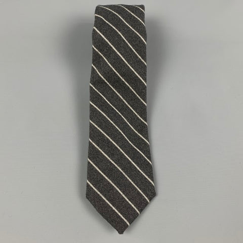 CRAVATE ROYALE Charcoal Light Grey Diagonal Stripe Wool Tie