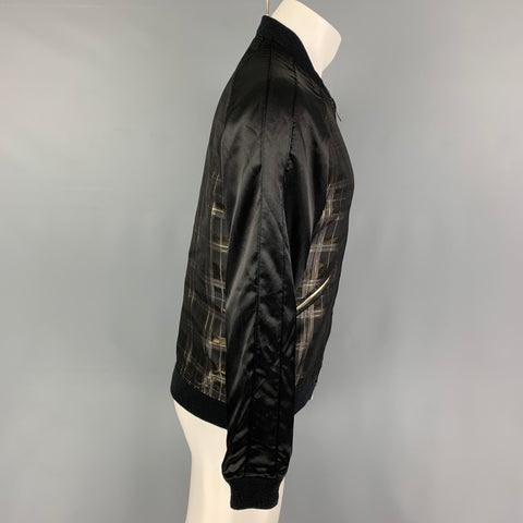 CHRISTIAN DADA Size 36 Black Gold Plaid Silk Blend Bomber Jacket