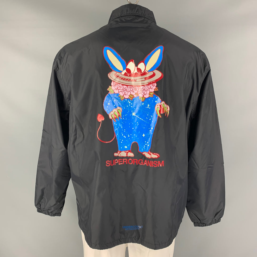 UNDERCOVER  Size L Black Multi-Color Cartoon Polyester Snaps Coat
