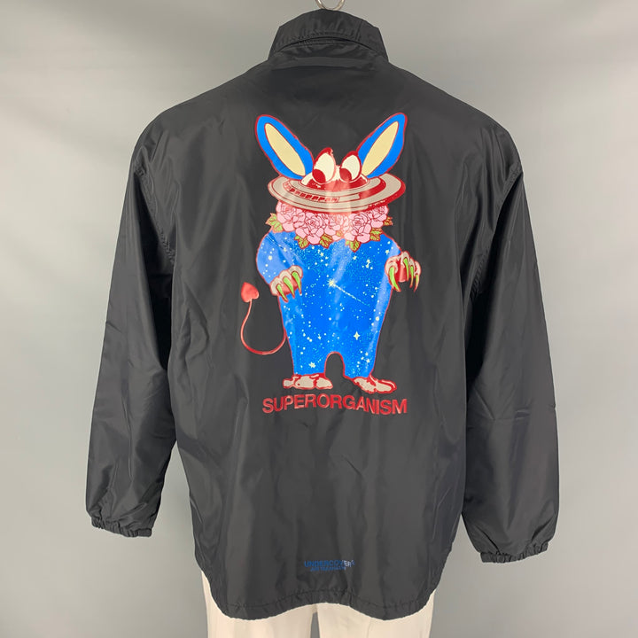 UNDERCOVER  Size L Black Multi-Color Cartoon Polyester Snaps Coat