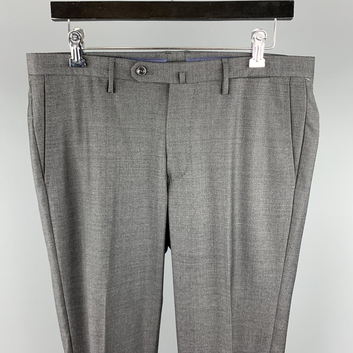 INCOTEX Size 33 Gray Solid Wool 25 Flat Front Dress Pants
