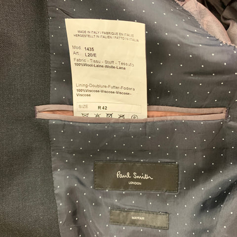 PAUL SMITH Size 42 Black Wool Notch Lapel Suit
