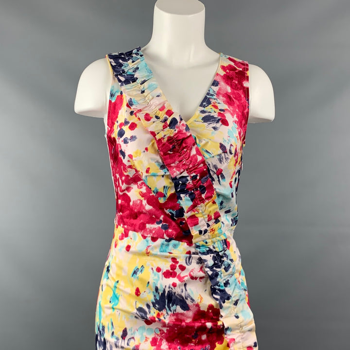 LOVE MOSCHINO Size 6 Multi-Color Paint Splattered Cotton Paint Sleeveless Dress